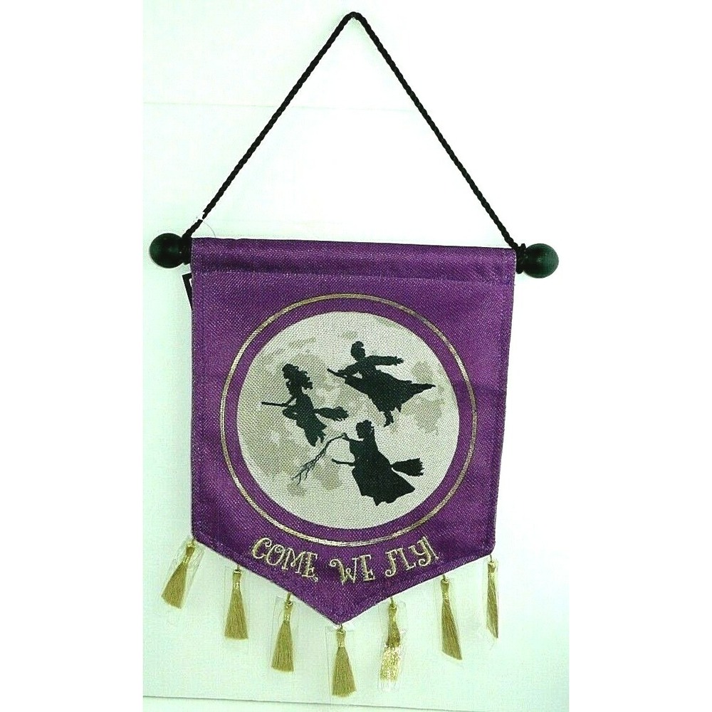 Hocus Pocus Banner Come We Fly Witch Wall Cover Pennant Flag Halloween Tassel